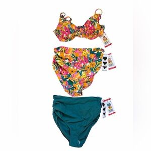 ANNE COLE 3 Piece Bikini Bundle - Swim Top and Swim Bottoms Size XS XSMALL NEW